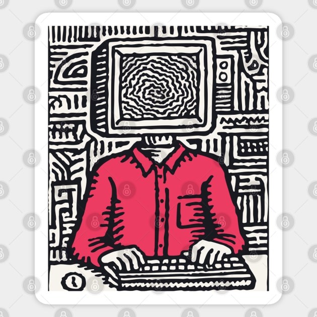 Screen Addict – Digital Overload Linocut Critique Sticker by TuncGK